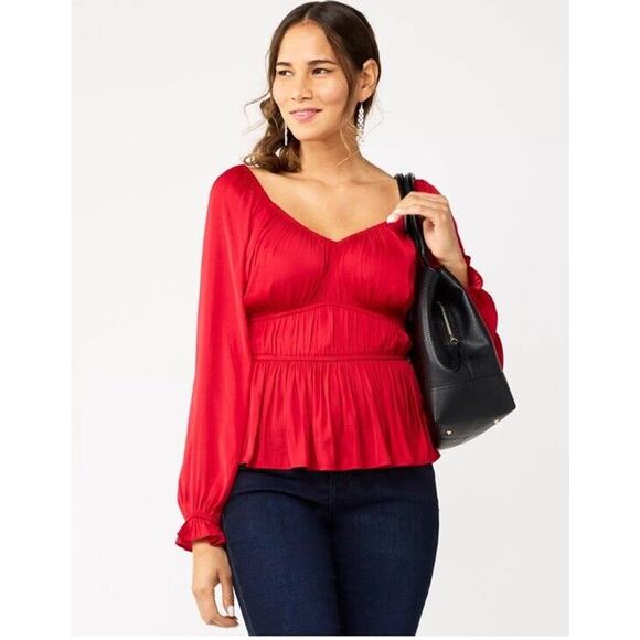 Nine West Women’s Long Sleeve Sweetheart Peplum Top Cupid Bow Red Large NWT - Picture 9 of 9